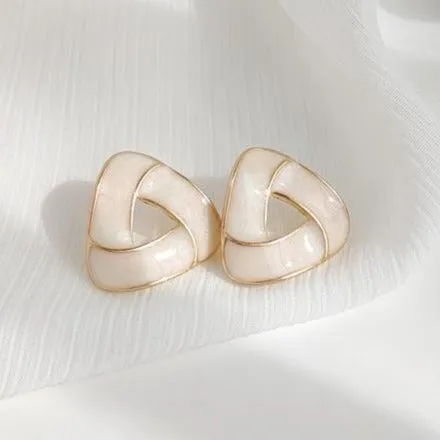 White Triangle Crystal Mosaic Invisible Clip On Earrings