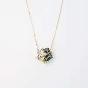 Yellow Gold Green Cluster Necklace