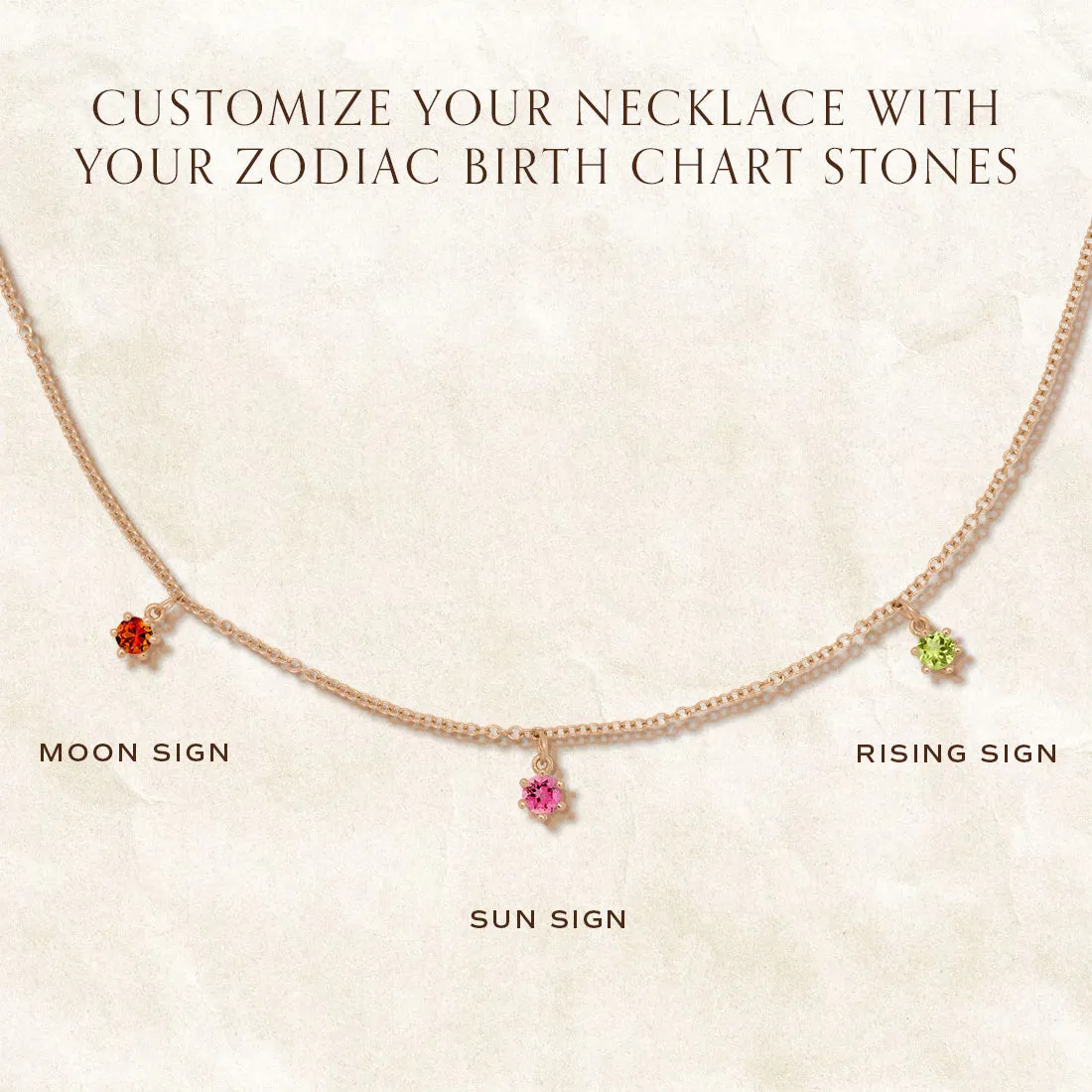 Zodiac Birth Chart Fringe Necklace Setting, 3 Charm